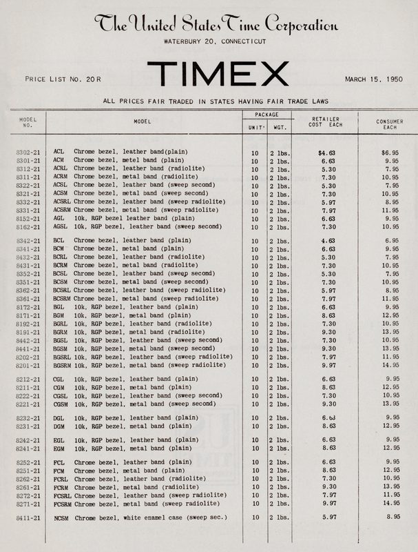 1950 Price List, cover