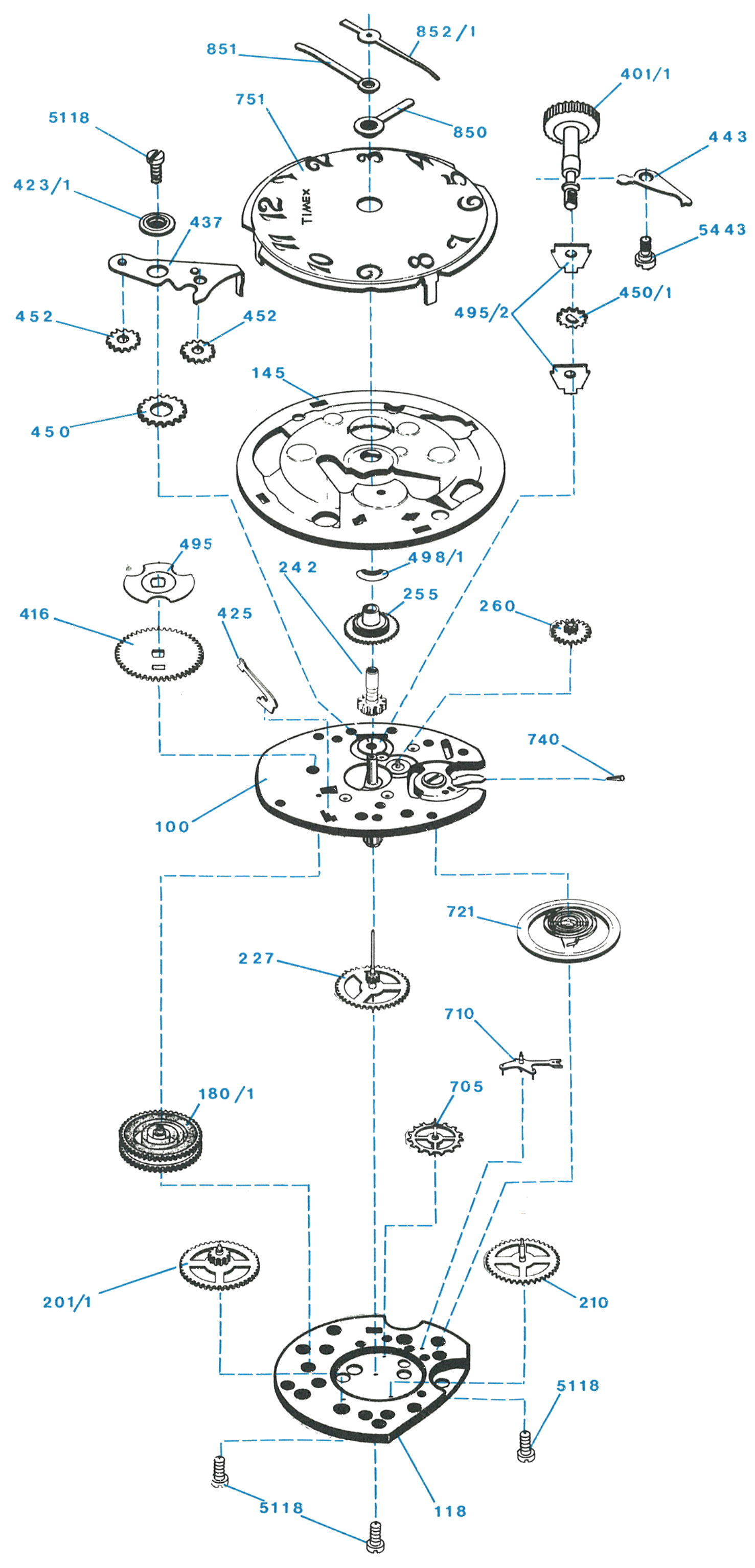 Model 100 movement, exploded view
