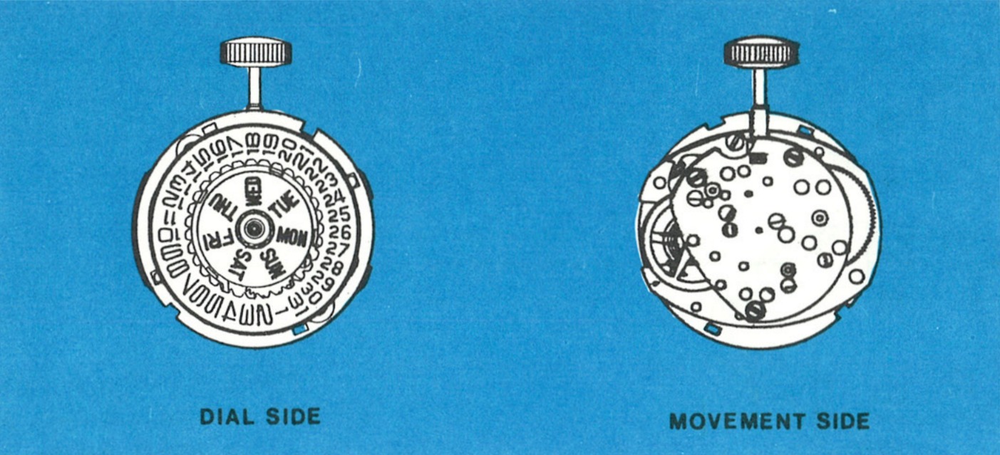 The Model 102 movement, dial side and movement side