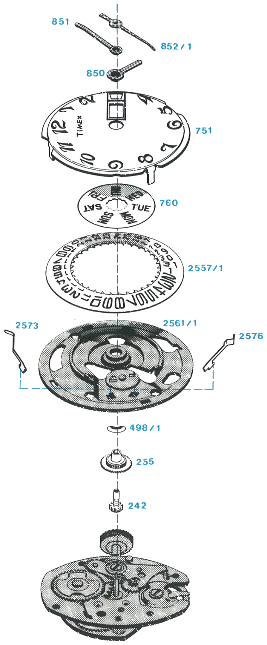 Model 102 movement, exploded view