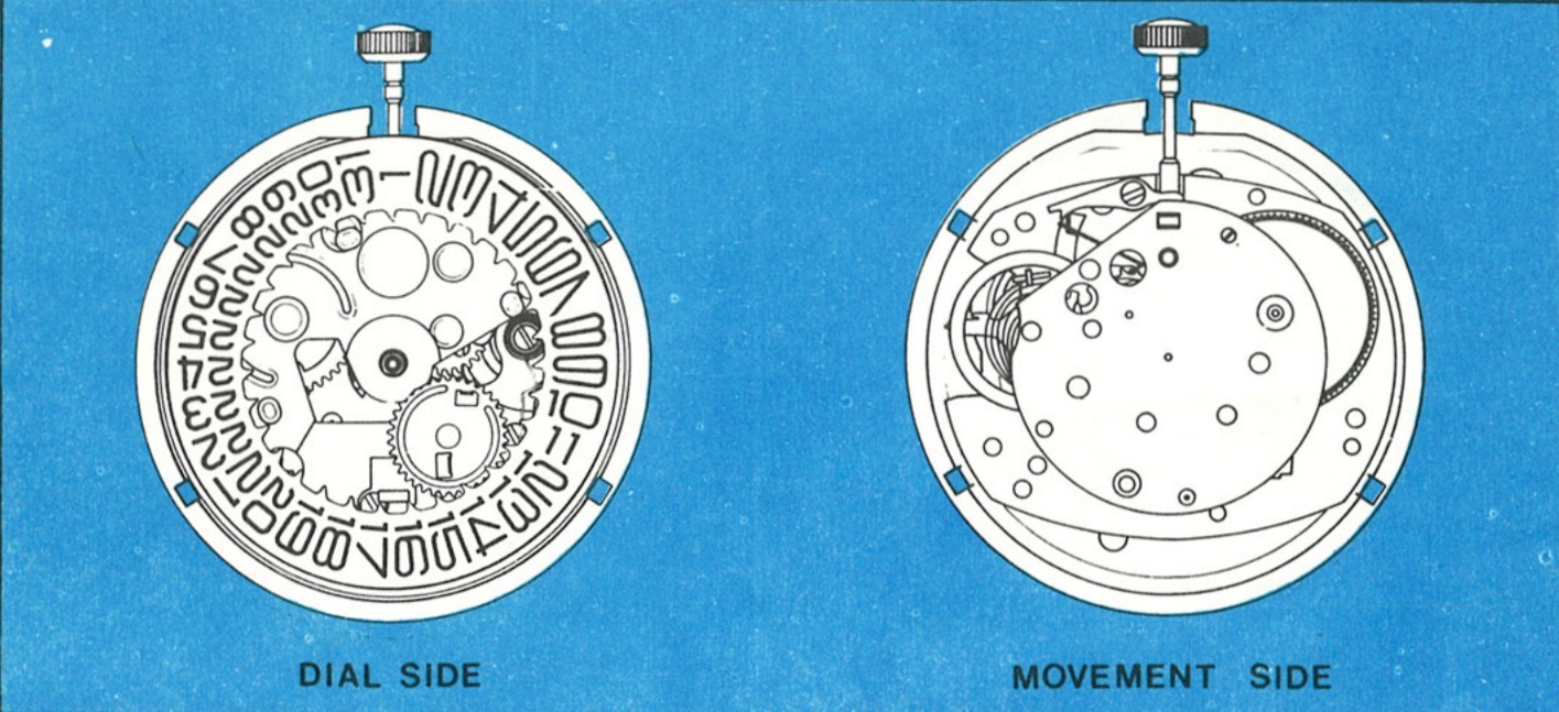 The Model 105 movement, dial side and movement side