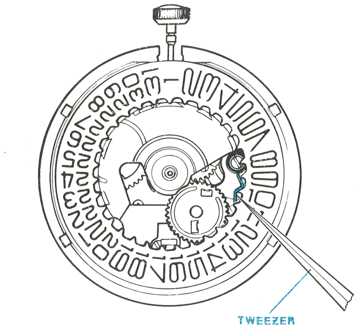 Deflecting the date detent spring with a tweezer to seat the date ring