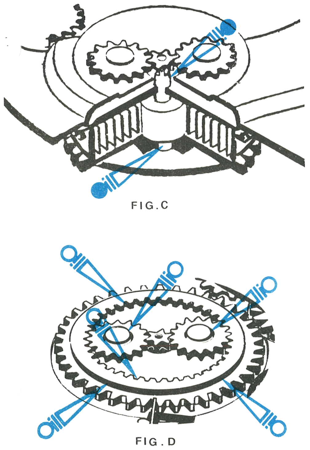 Oil points on the main arbor and the ratchet wheel and planet pinion assembly