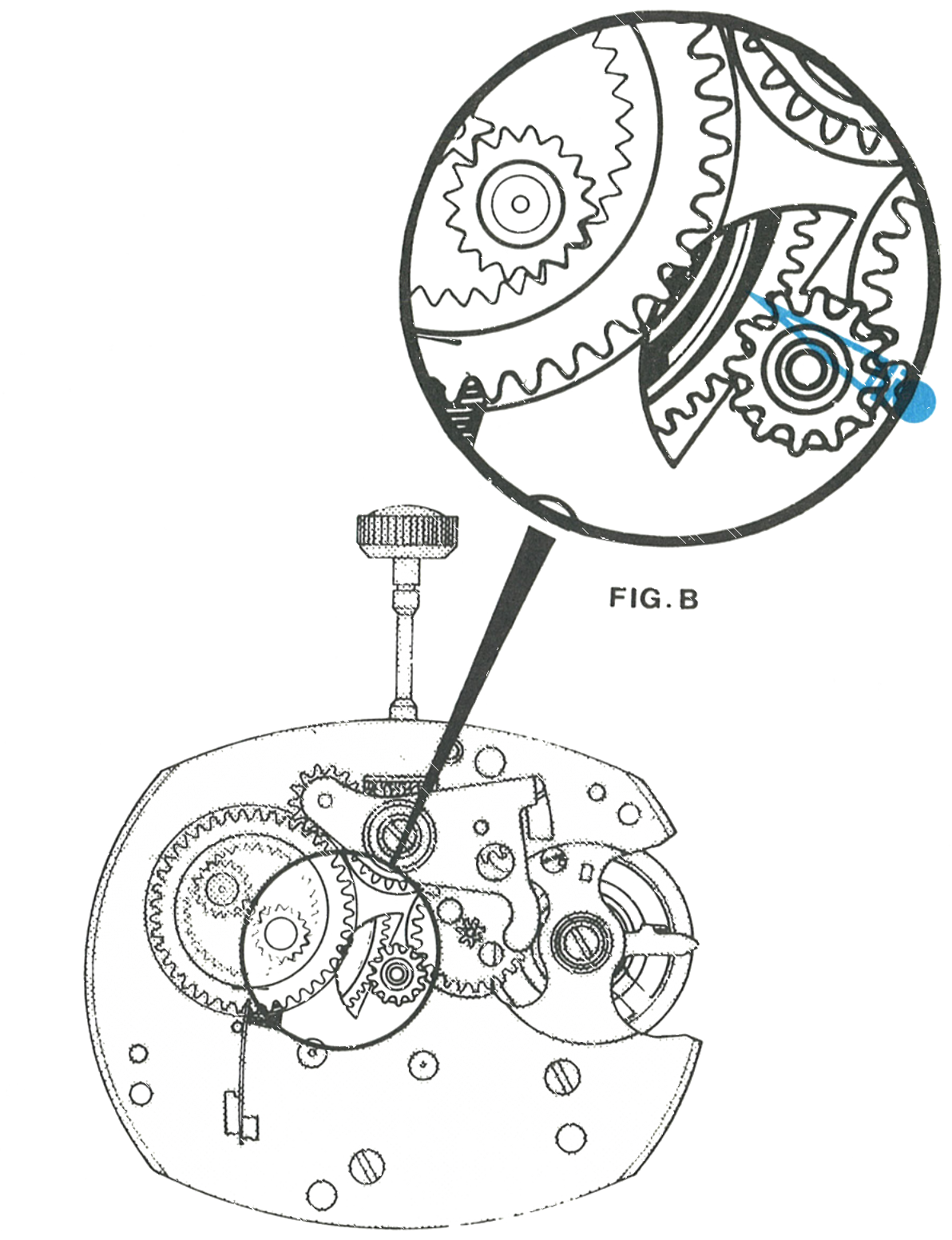 The mainspring and slip tail positioned for oiling