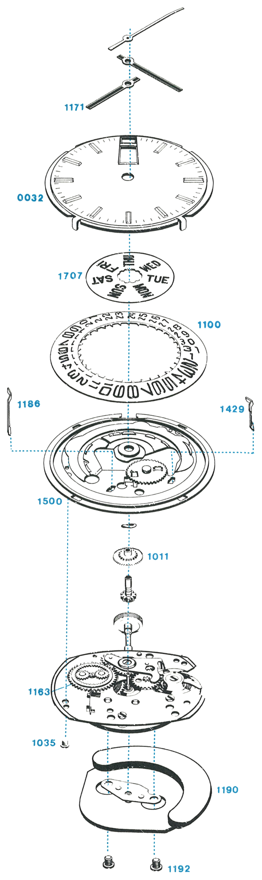 Model 109 movement, exploded view