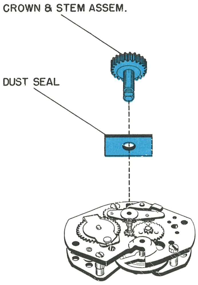 Crown and stem assembly and dust seal