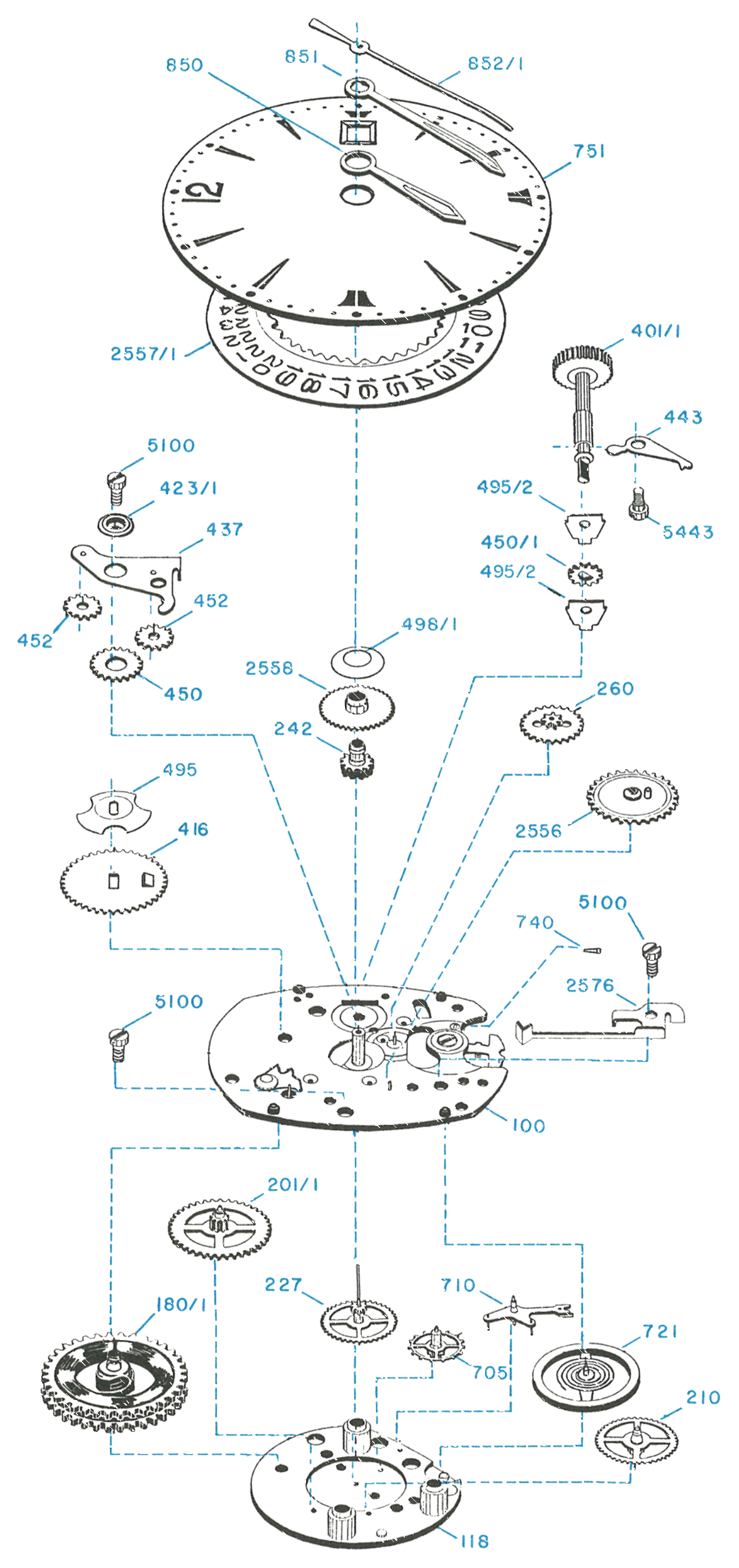 Model 25 movement, exploded view