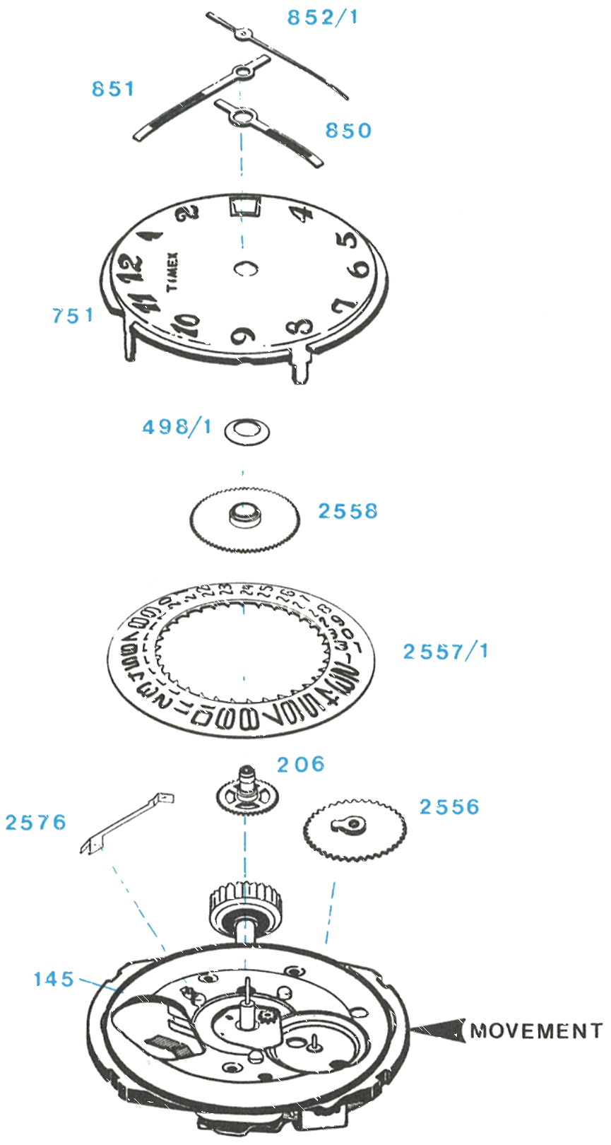 Model 254 movement, exploded view