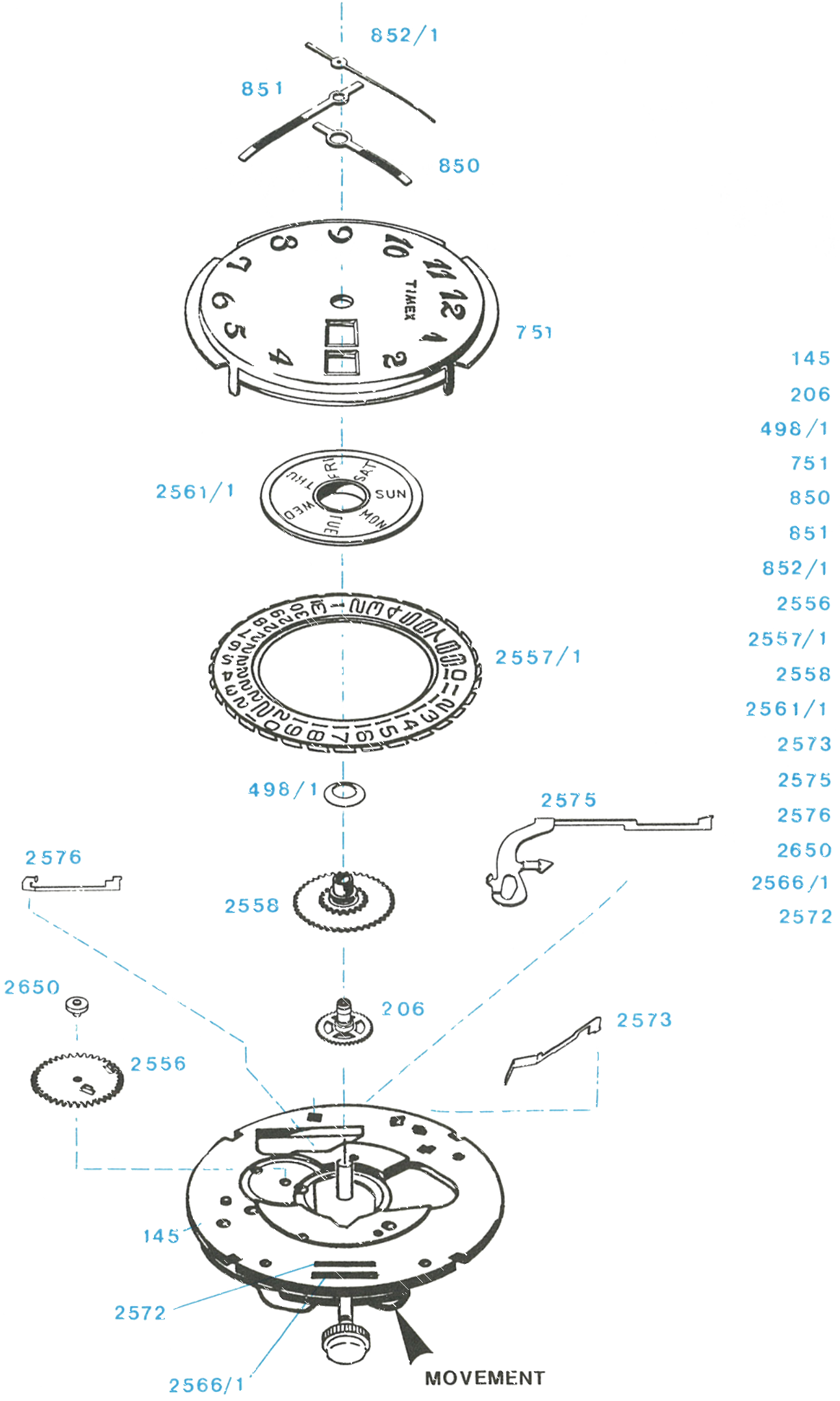 Model 255 movement, exploded view