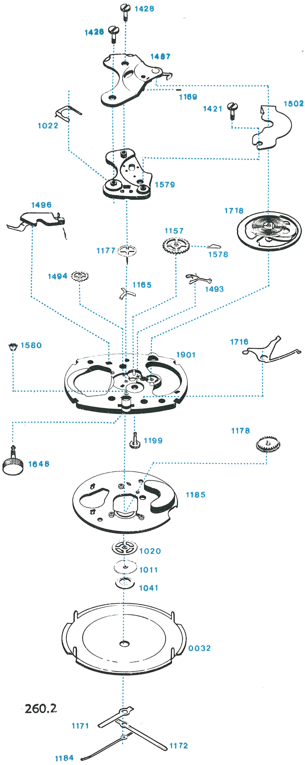 Model 260 movement, exploded view