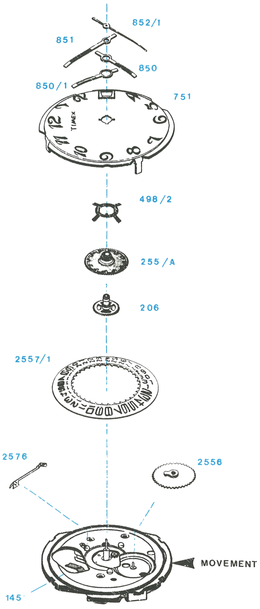 Model 265 movement, exploded view