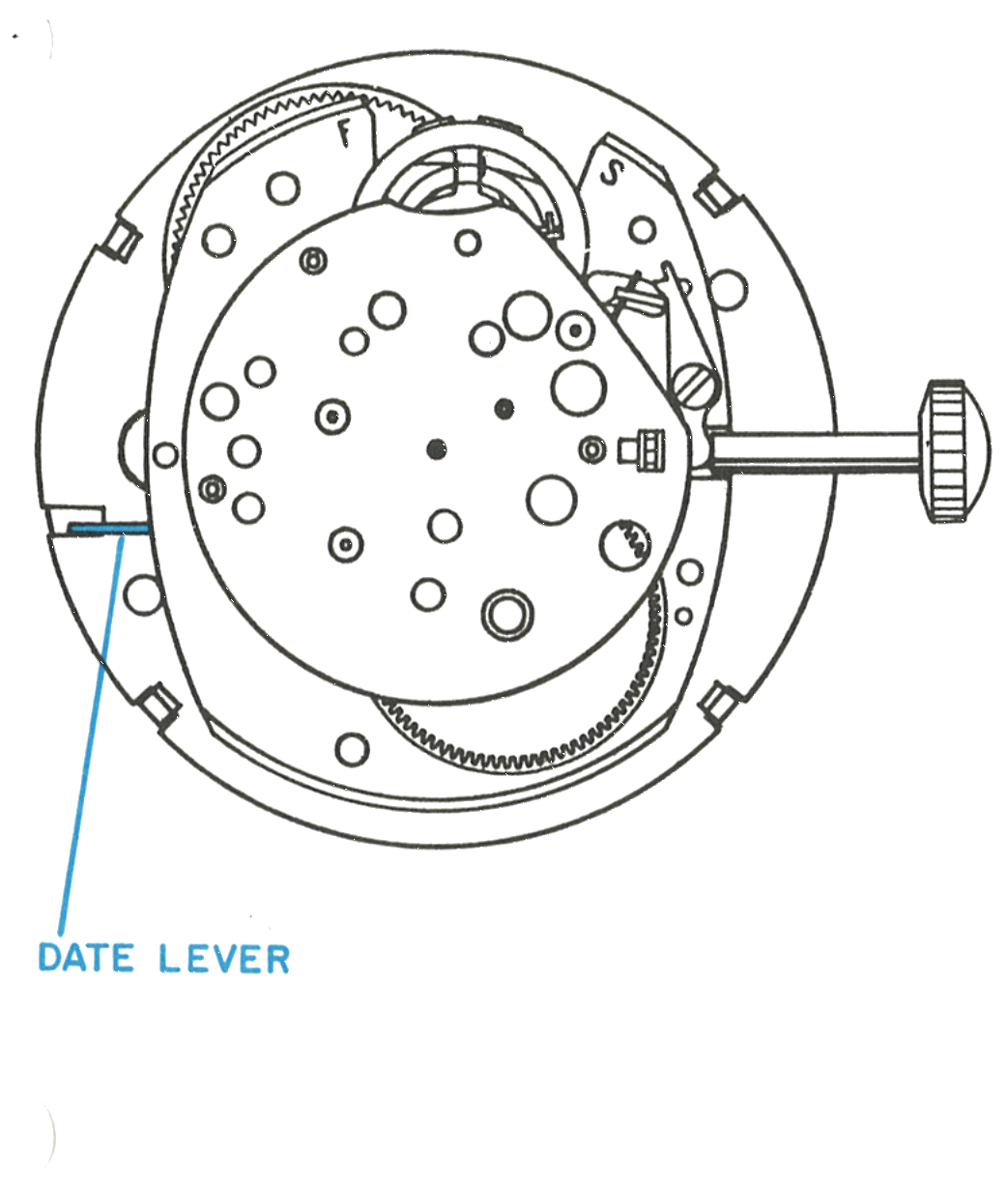The date lever at the nine o’clock position