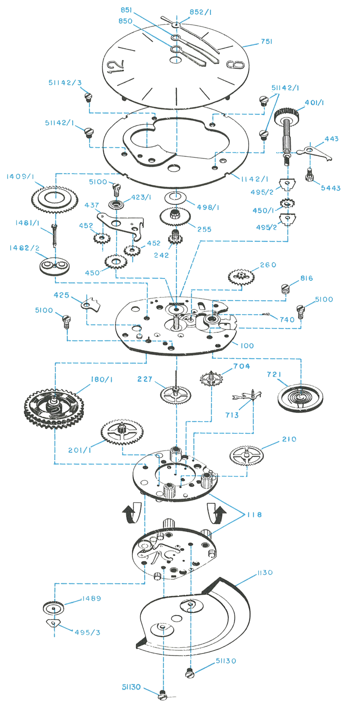 Model 31 movement, exploded view