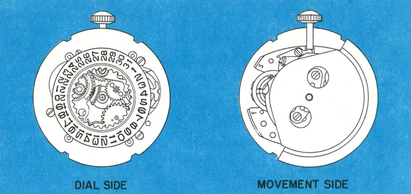 The Model 32 movement, dial side and movement side