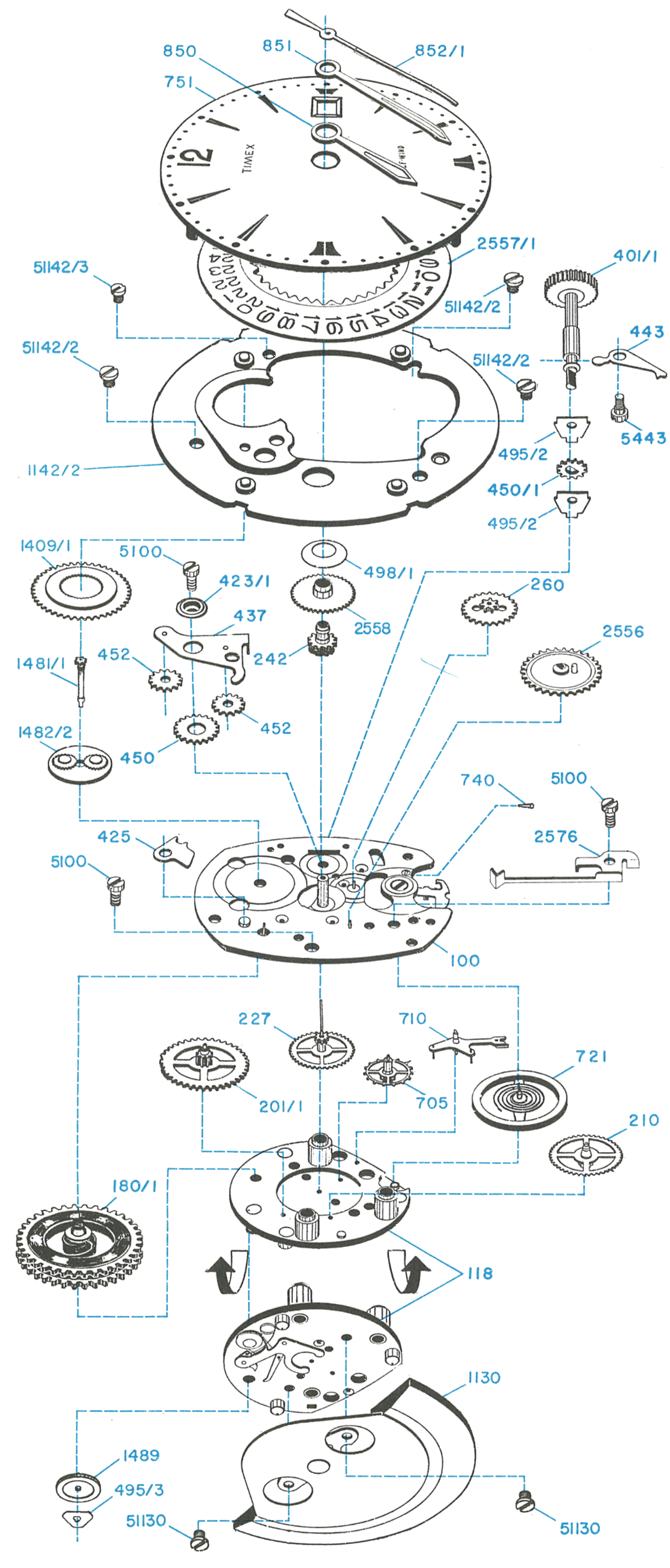 Model 32 movement, exploded view