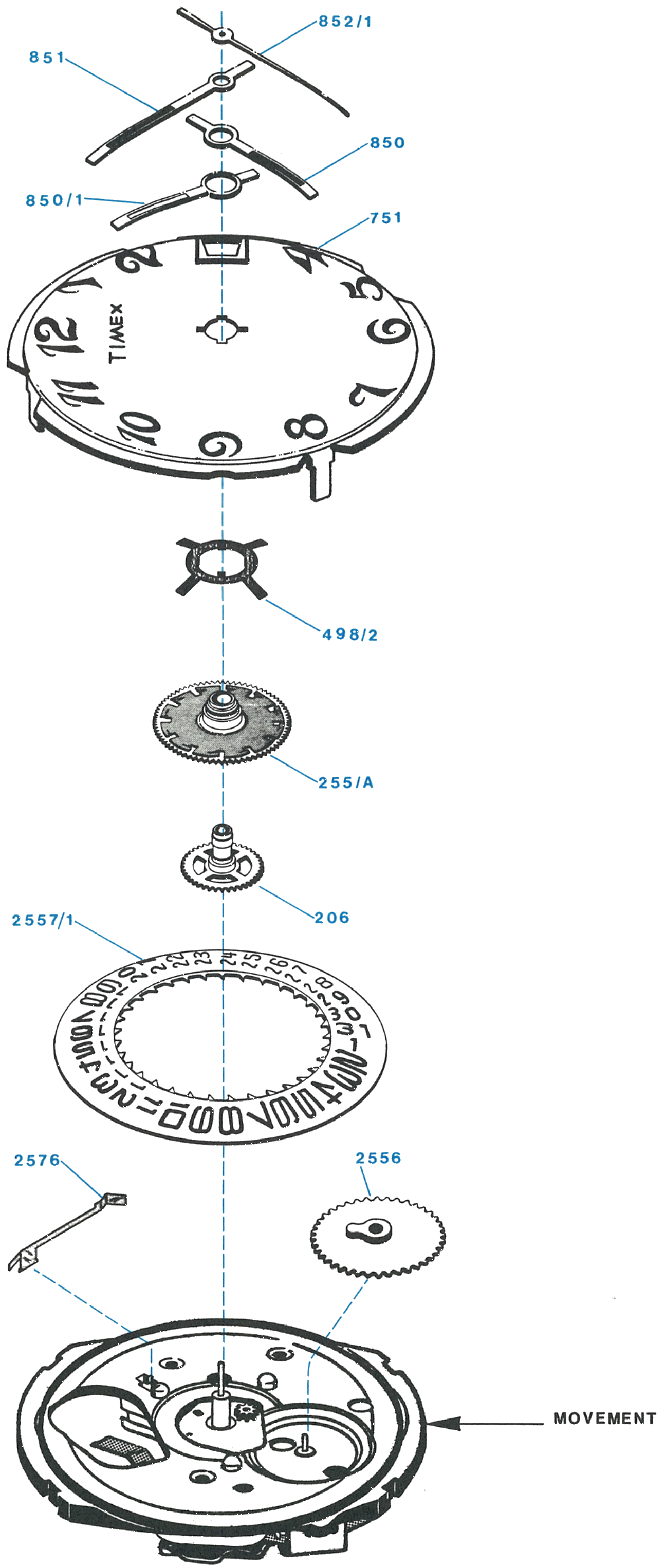 Model 65 movement, exploded view