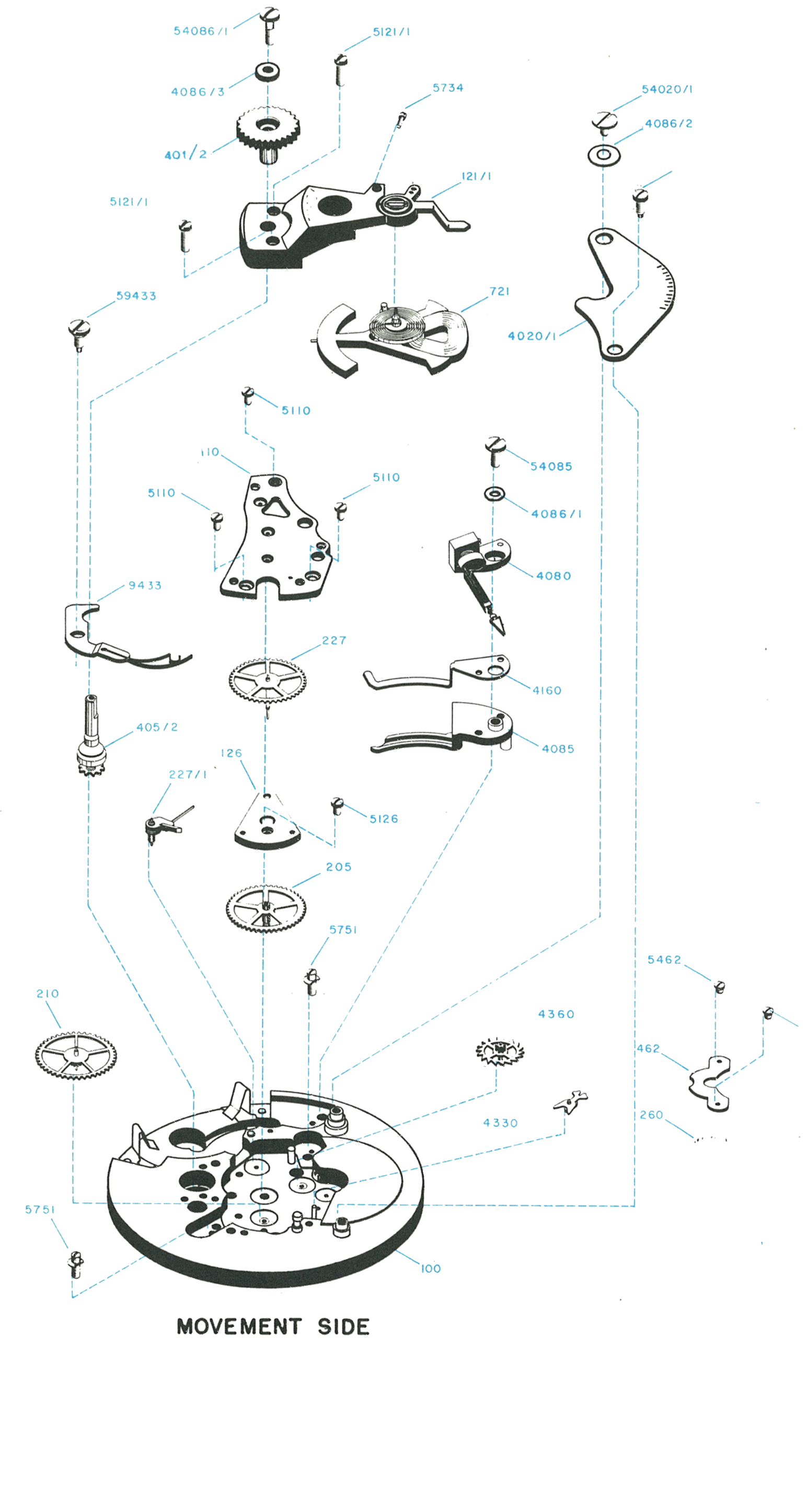 Model 67 movement, exploded view
