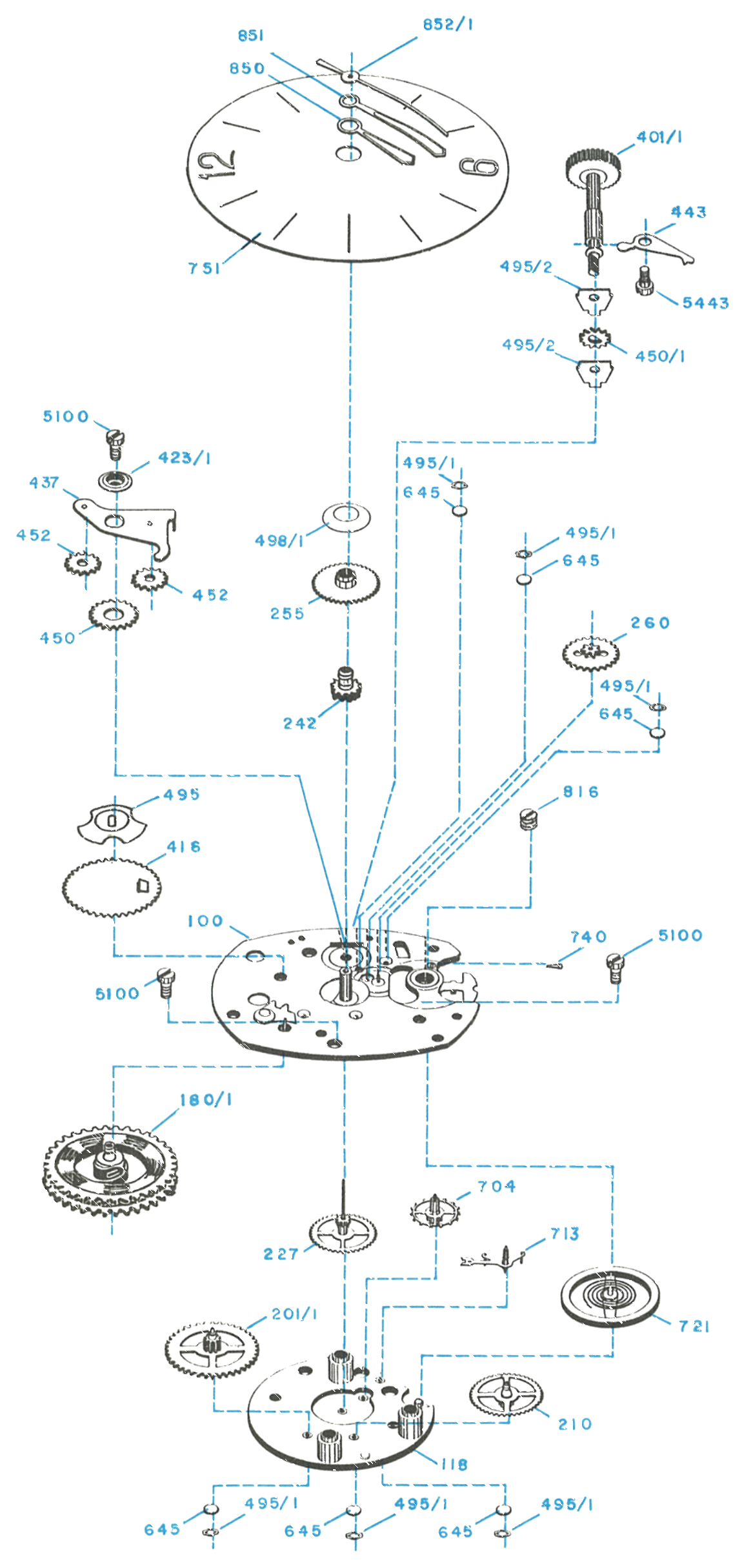 Model 72 movement, exploded view