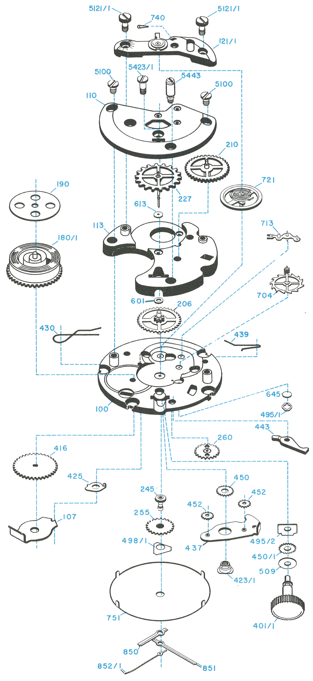 Model 79 movement, exploded view