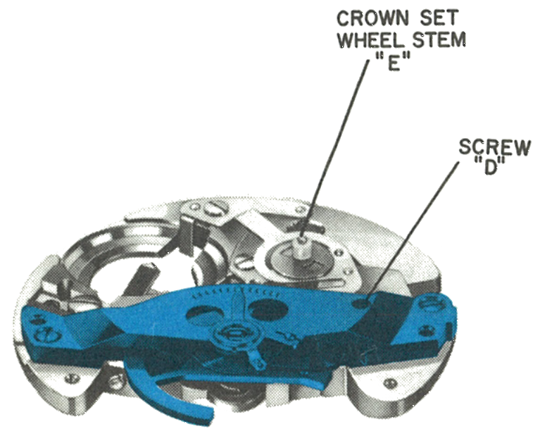 Balance bridge, screw D and stem E