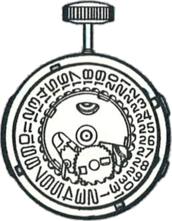 Timex M101, dial side, factory manual drawing