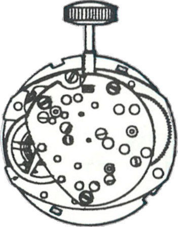 Timex M102, movement side, factory manual drawing