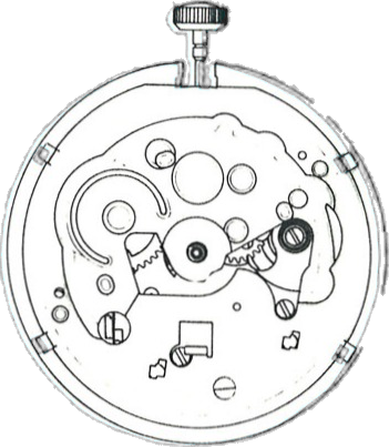 Timex M104, dial side, factory manual drawing