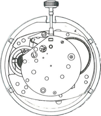 Timex M106, movement side, factory manual drawing