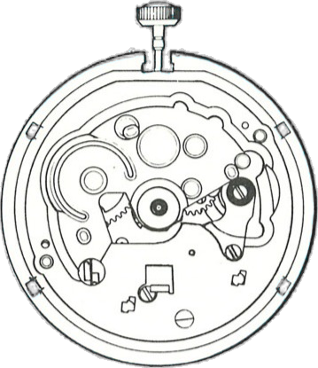 Timex M107, dial side, factory manual drawing