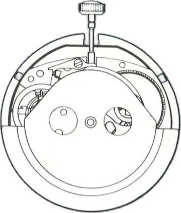 Timex M107, movement side, factory manual drawing