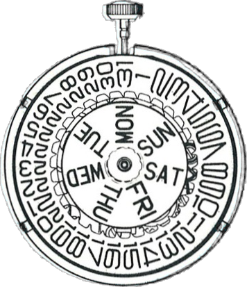 Timex M109, dial side, factory manual drawing
