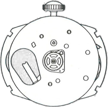 Timex M253, dial side, factory manual drawing