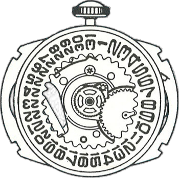 Timex M254, dial side, factory manual drawing
