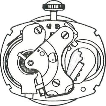 Timex M254, movement side, factory manual drawing