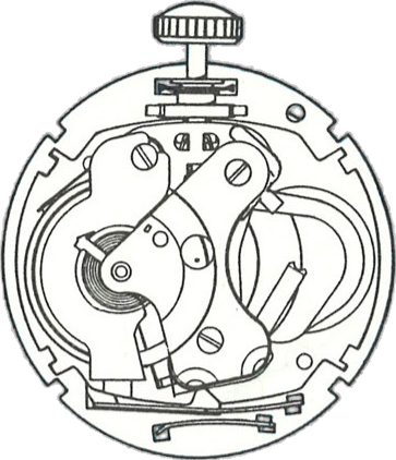 Timex M255, movement side, factory manual drawing