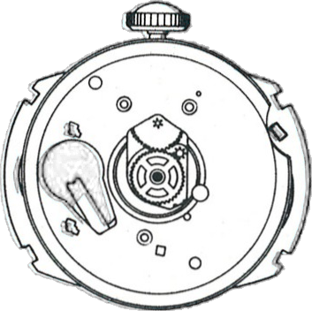 Timex M260, dial side, factory manual drawing