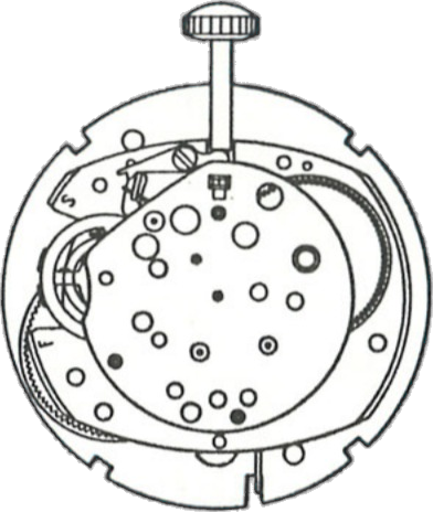Timex M27, movement side, factory manual drawing