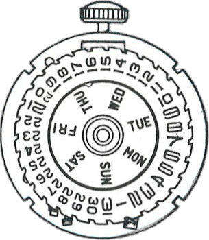 Timex M42, dial side, factory manual drawing