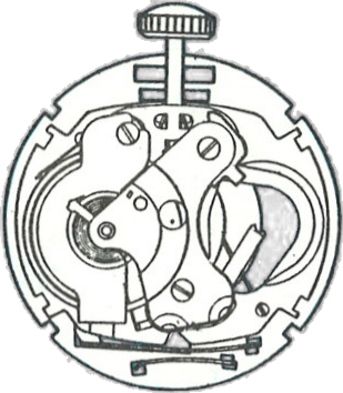 Timex M52, movement side, factory manual drawing