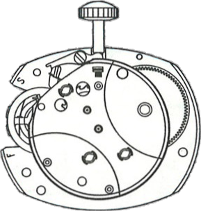 Timex M75, movement side, factory manual drawing