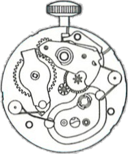 Timex M79, dial side, factory manual drawing