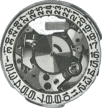 Timex M87, dial side, factory manual drawing
